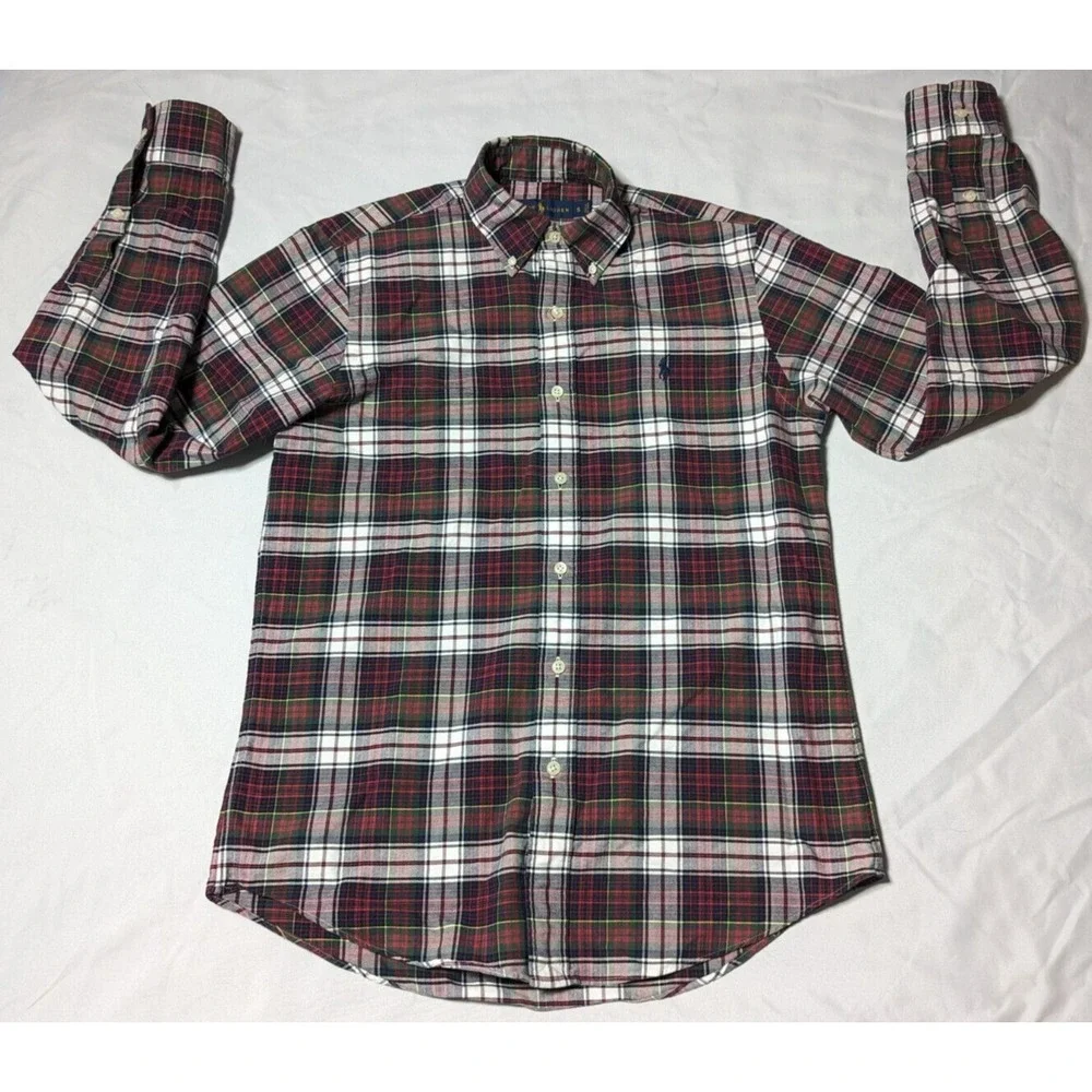 POLO RALPH LAUREN Men Small Red Blue Green Plaid Cotton Button-Up Shirt EUC‎